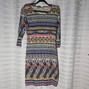 Just Love Geometric Sheath Dress with Raglan Sleeves